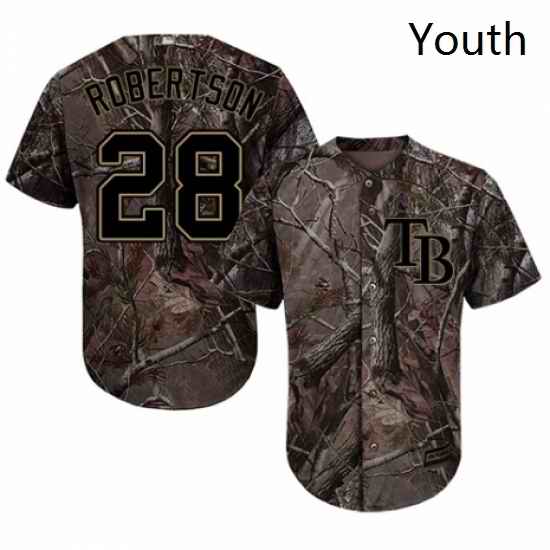Youth Majestic Tampa Bay Rays 28 Daniel Robertson Authentic Camo Realtree Collection Flex Base MLB Jersey